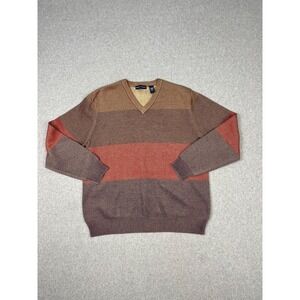 Grant Thomas Sweater Mens  M Brown Red Gray Striped Crew Neck Supima Cotton